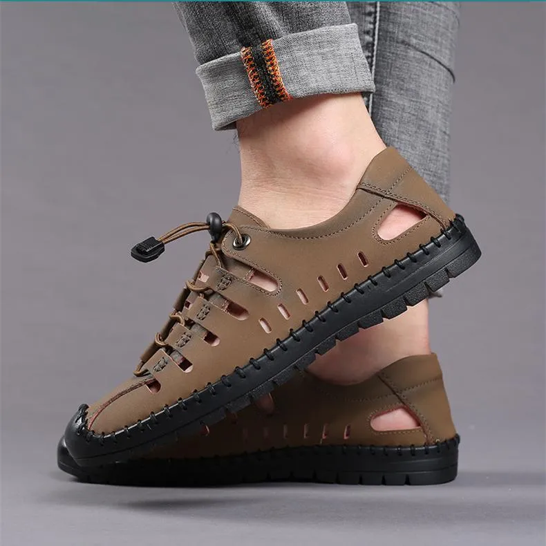 Men's hollow breathable closed toe water sandals elastic front lace sandals