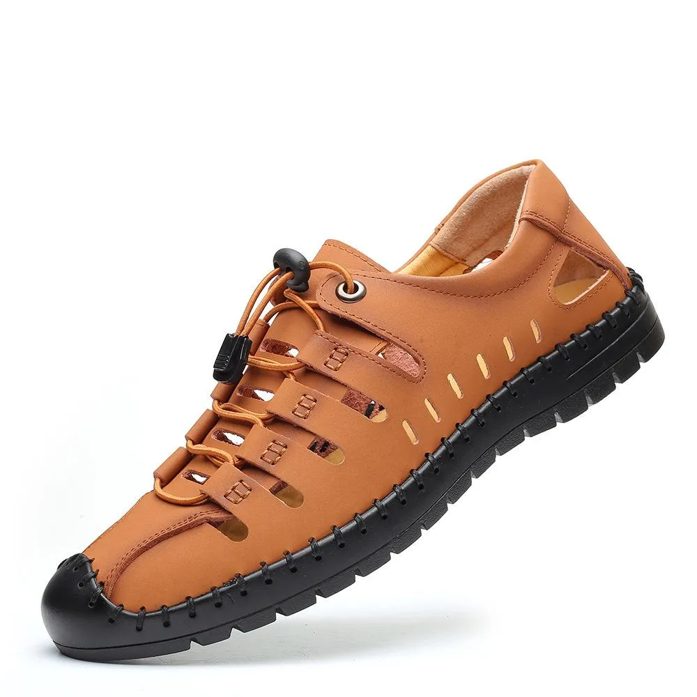 Men's hollow breathable closed toe water sandals elastic front lace sandals