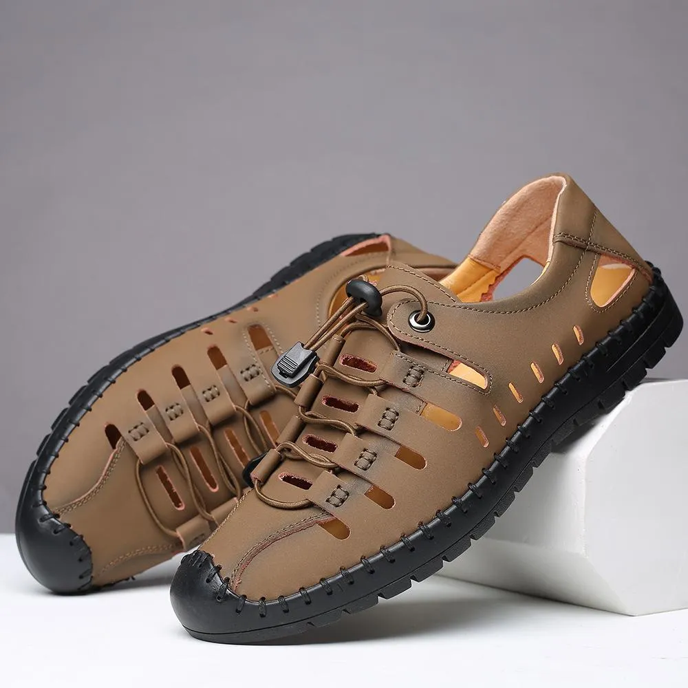Men's hollow breathable closed toe water sandals elastic front lace sandals