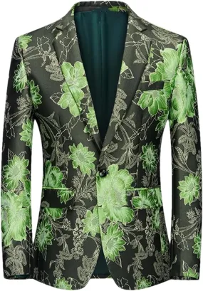 Men’S Skinny Fit Fashion Suit with Button Fly Flat Front Single Breasted Closure Stage Performance Blazer