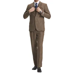 Men's Slim-Fit Brown Tweed Three-Piece Suit