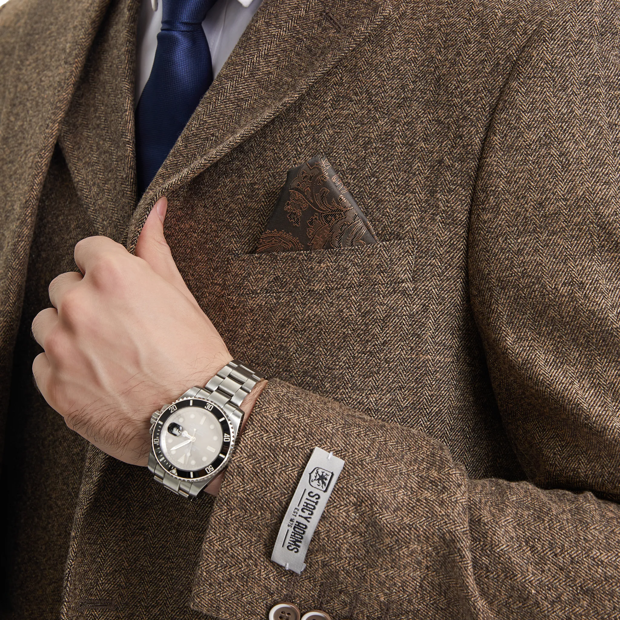 Men's Slim-Fit Brown Tweed Three-Piece Suit