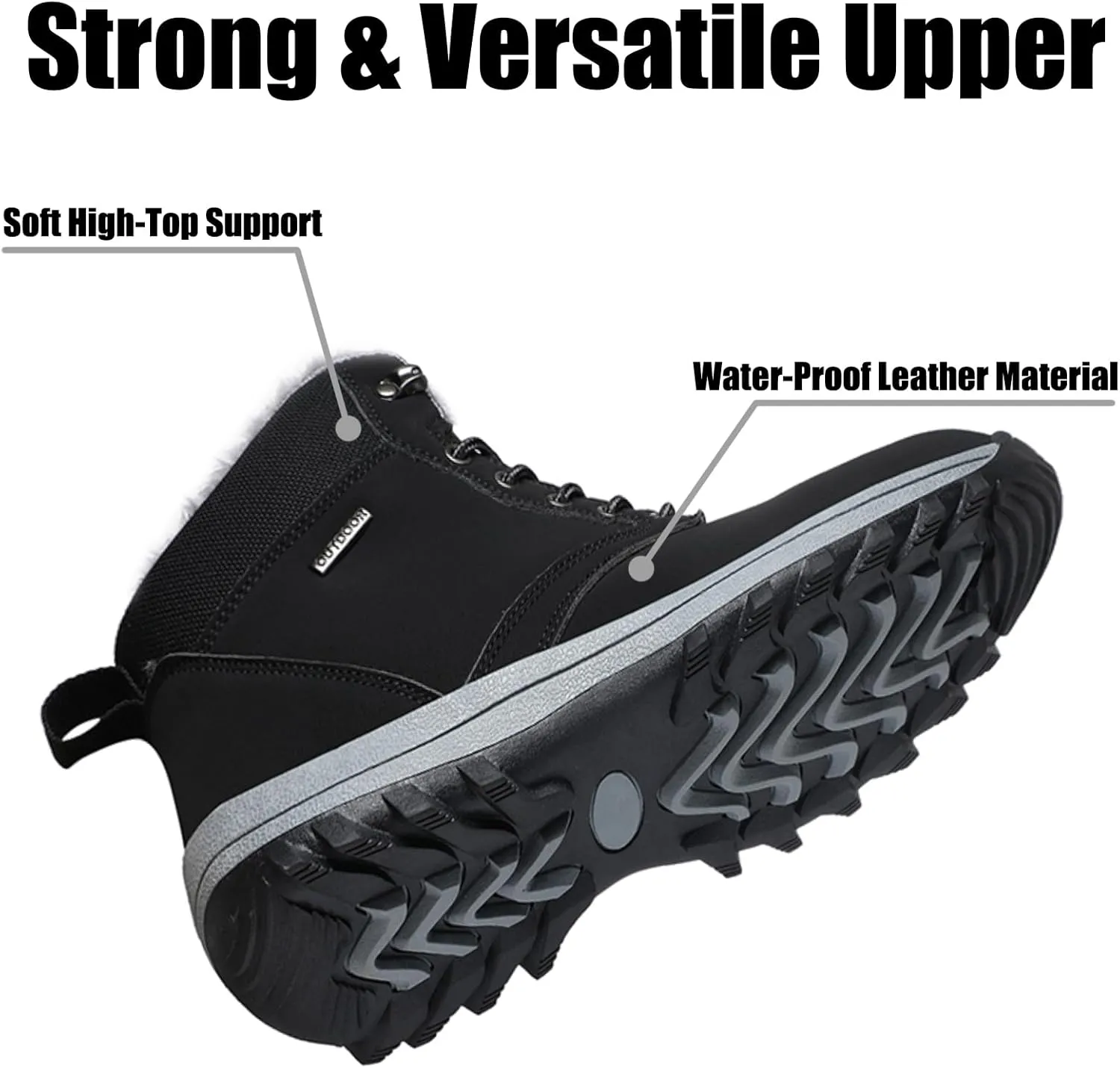 Men's Snow Boots Winter Anti-Slip Water-Proof Warmth Lightweight Fur-Lined Comfort Outdoor Insulated Ankle Lace-Up Wear-Resistant Cold Hiking Climbing Classic Booties