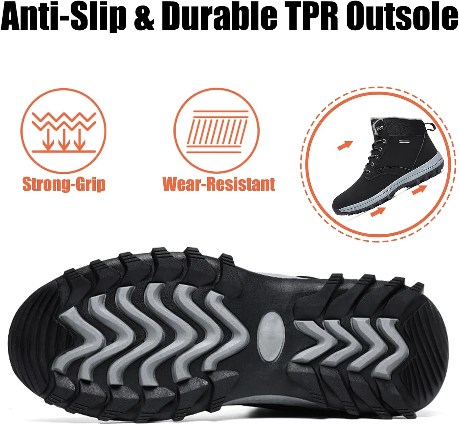 Men's Snow Boots Winter Anti-Slip Water-Proof Warmth Lightweight Fur-Lined Comfort Outdoor Insulated Ankle Lace-Up Wear-Resistant Cold Hiking Climbing Classic Booties