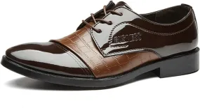 Mens Vintage Patent Leather Cap Toe Two-Tone Dress Shoes Formal Business Lace Up Oxford Shoes Work Derby Shoes for Men