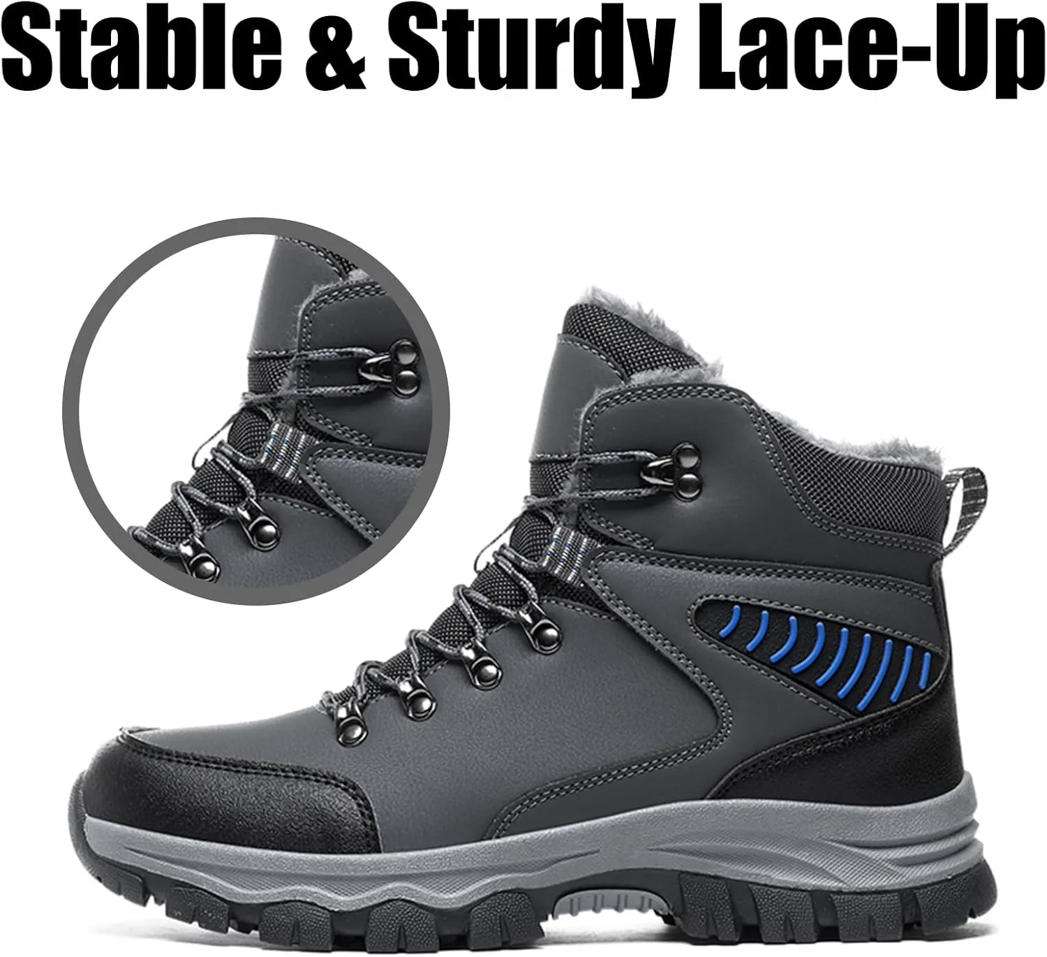 Men's Winter Snow Boots Anti-Slip Water-Proof Warm Lightweight Fur-Lined Outdoor Comfort Insulated Ankle Lace-Up Wear-Resistant Cold Hiking Classic Booties