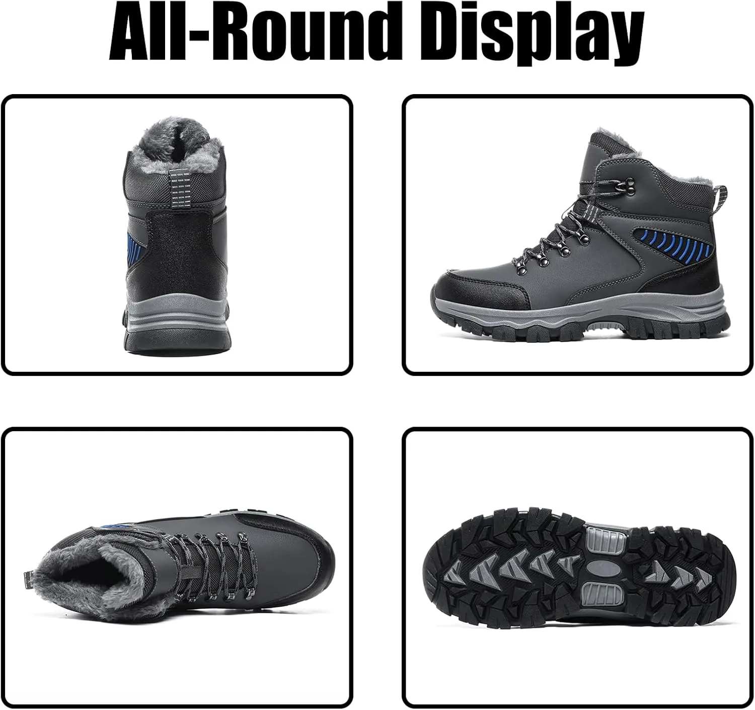 Men's Winter Snow Boots Anti-Slip Water-Proof Warm Lightweight Fur-Lined Outdoor Comfort Insulated Ankle Lace-Up Wear-Resistant Cold Hiking Classic Booties