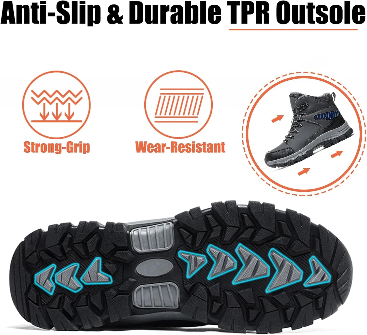 Men's Winter Snow Boots Anti-Slip Water-Proof Warm Lightweight Fur-Lined Outdoor Comfort Insulated Ankle Lace-Up Wear-Resistant Cold Hiking Classic Booties
