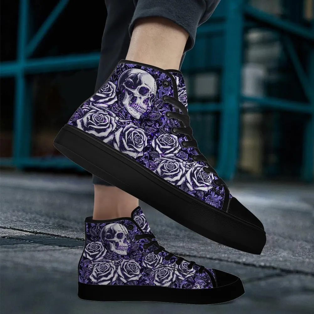 Men's Women's Skull High Top Sneakers Canvas Shoes Floral Skull Shoes Gifts for Boyfriend Girlfriend