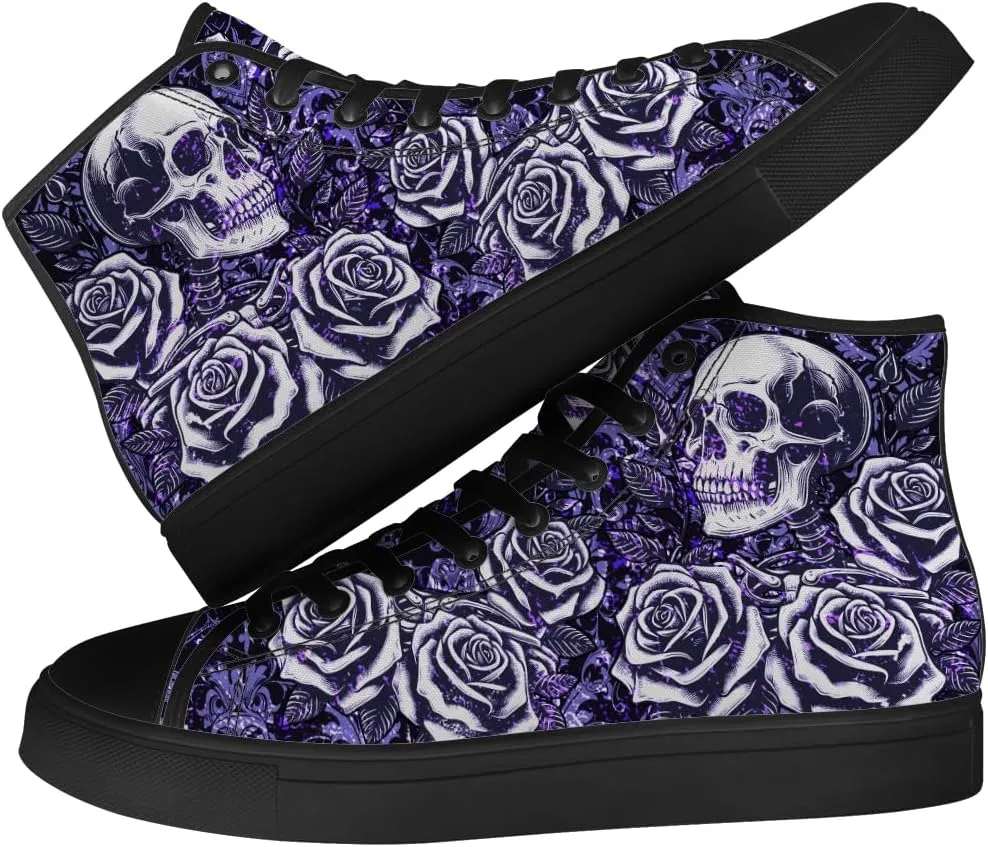 Men's Women's Skull High Top Sneakers Canvas Shoes Floral Skull Shoes Gifts for Boyfriend Girlfriend