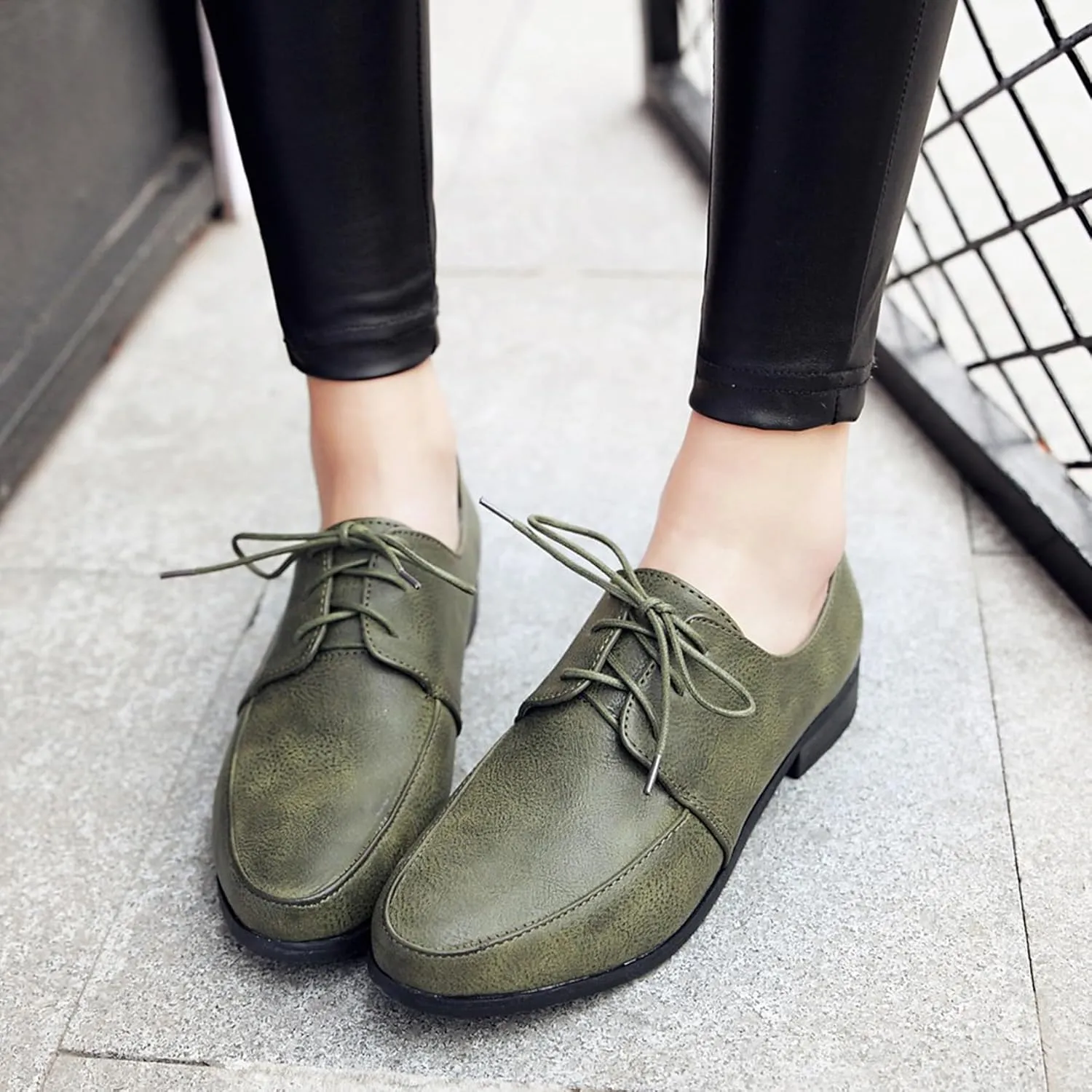 Patent Lace Up Womens Oxfords Mid Low Heel Pointed Toe Pumps
