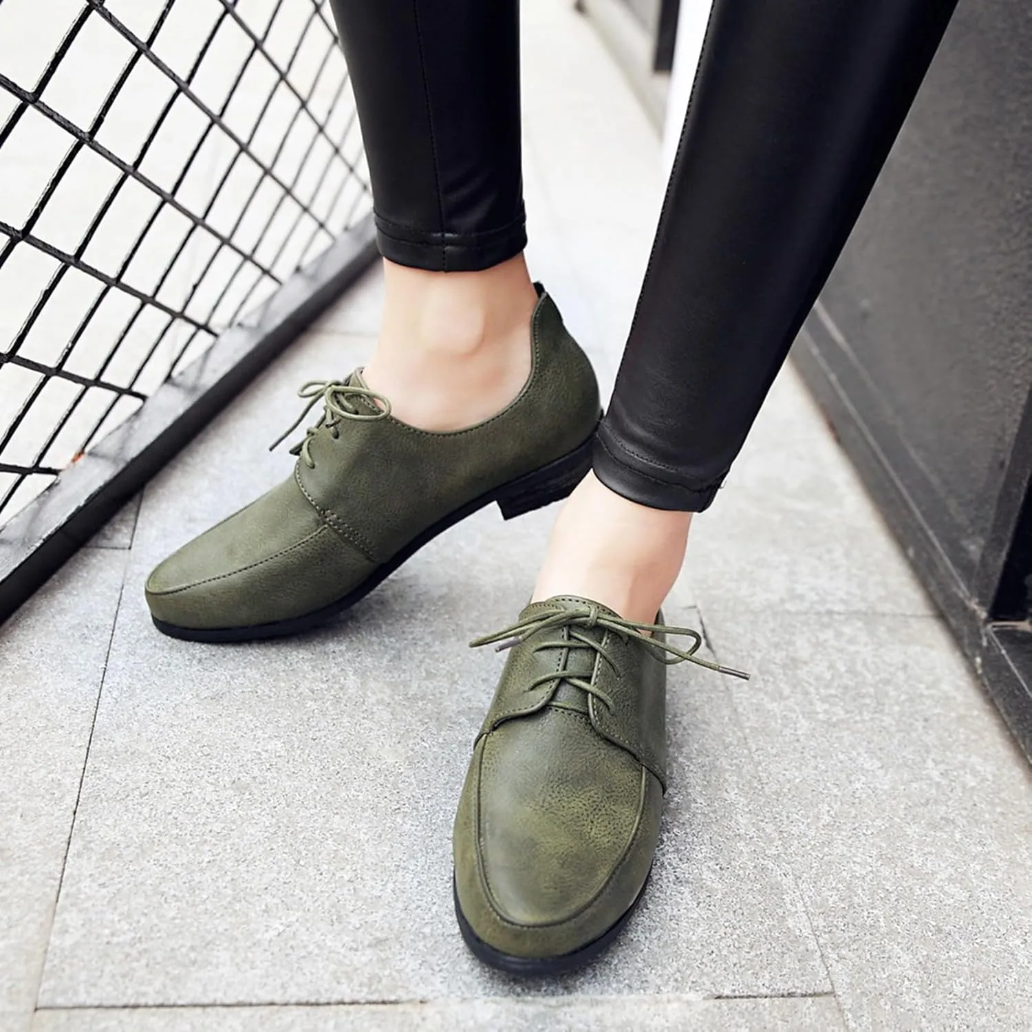 Patent Lace Up Womens Oxfords Mid Low Heel Pointed Toe Pumps