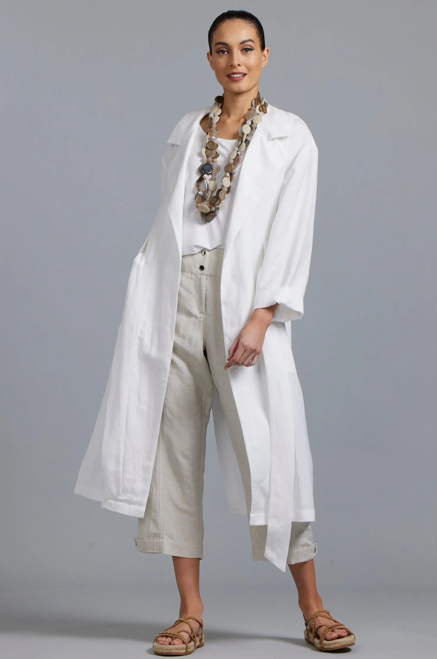 PAULA RYAN Washer Linen Duster - White