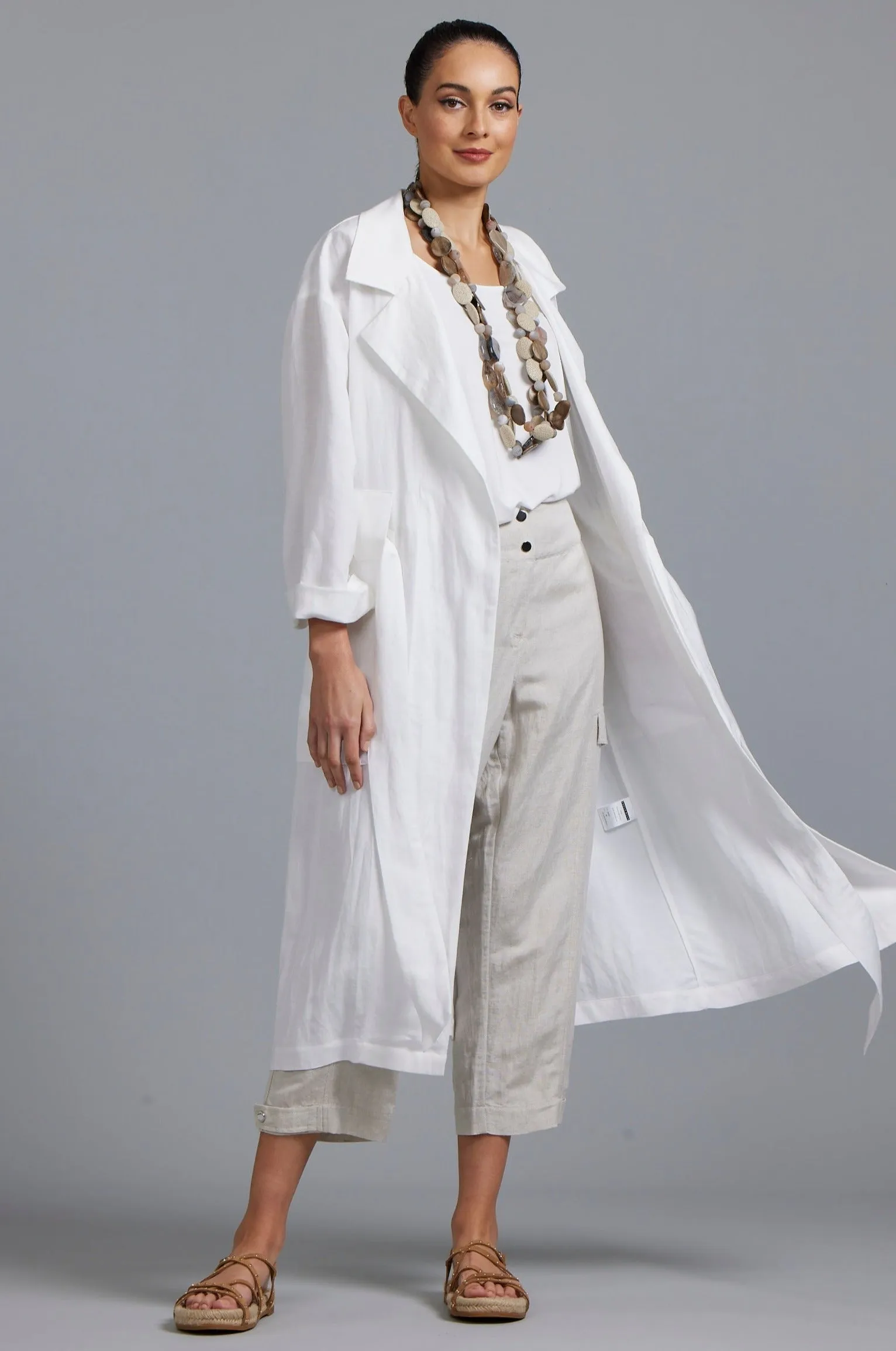 PAULA RYAN Washer Linen Duster - White