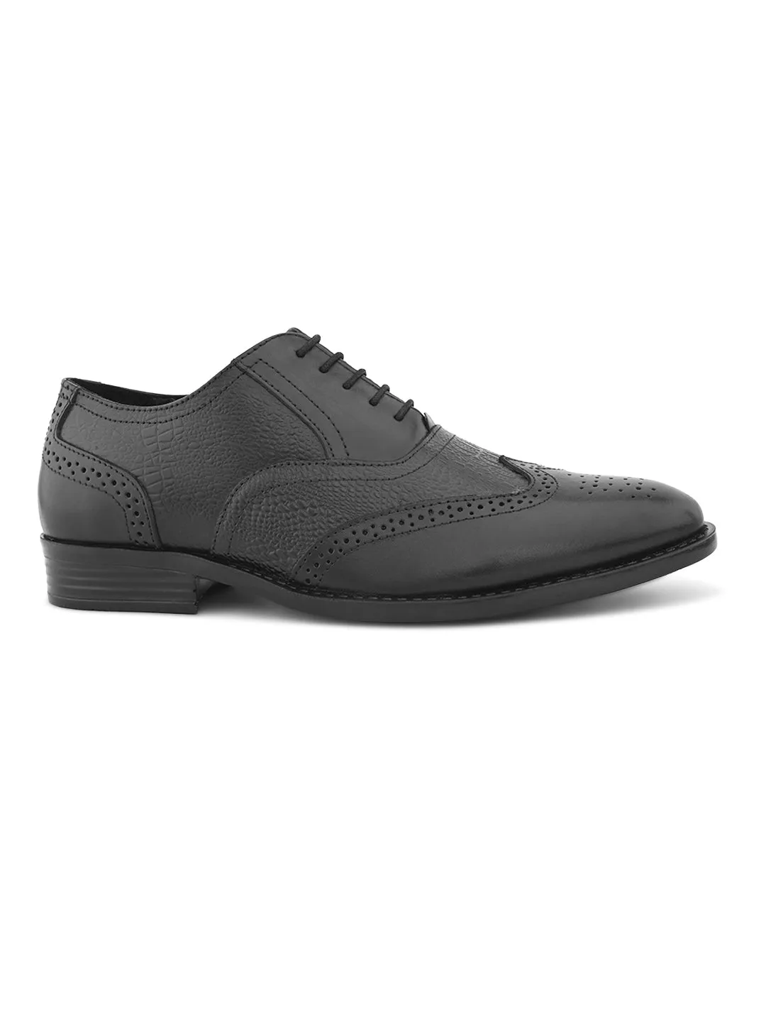 Pelle Albero Black Leather Comfortable/Lightweight Brogues