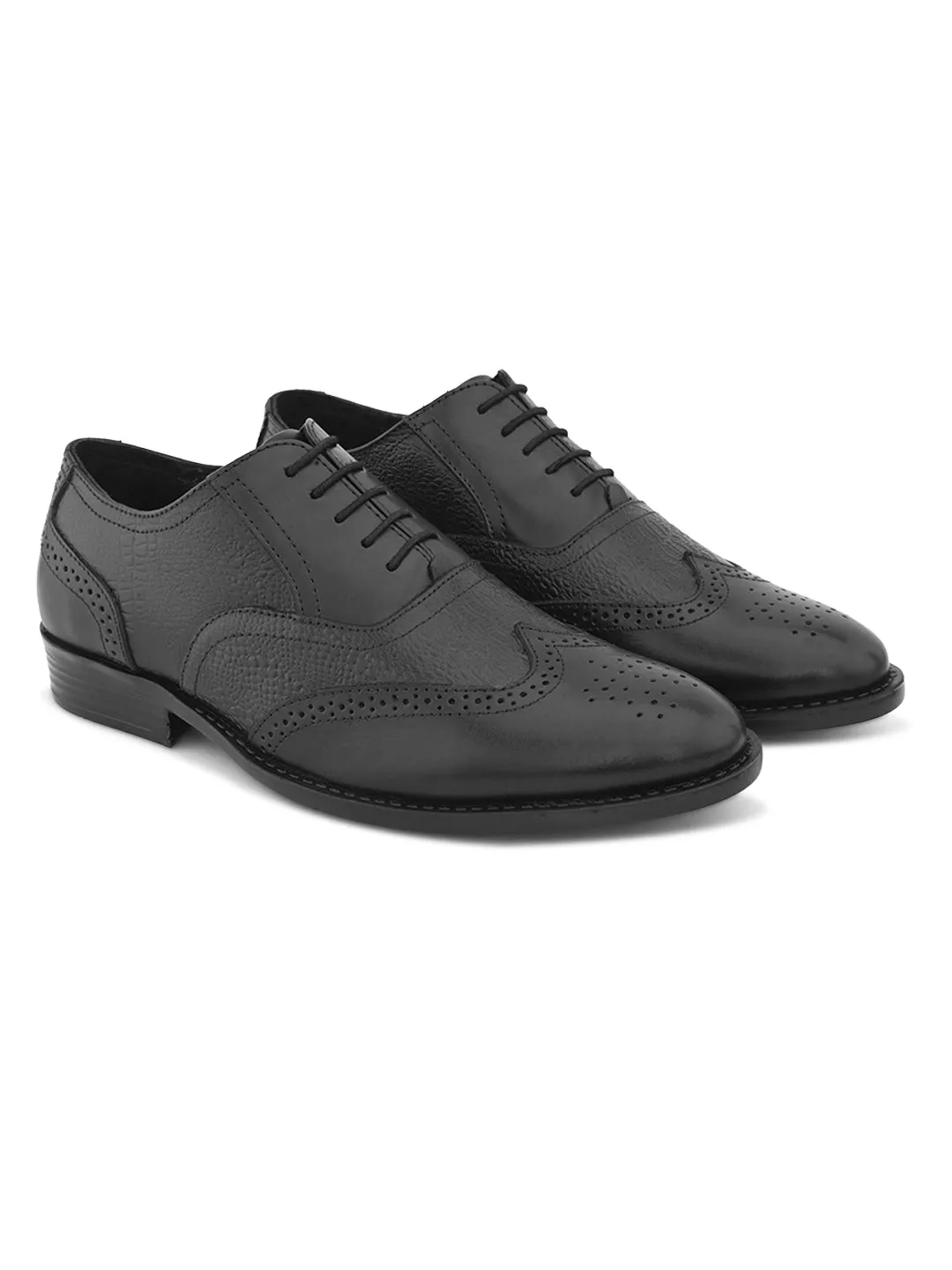 Pelle Albero Black Leather Comfortable/Lightweight Brogues