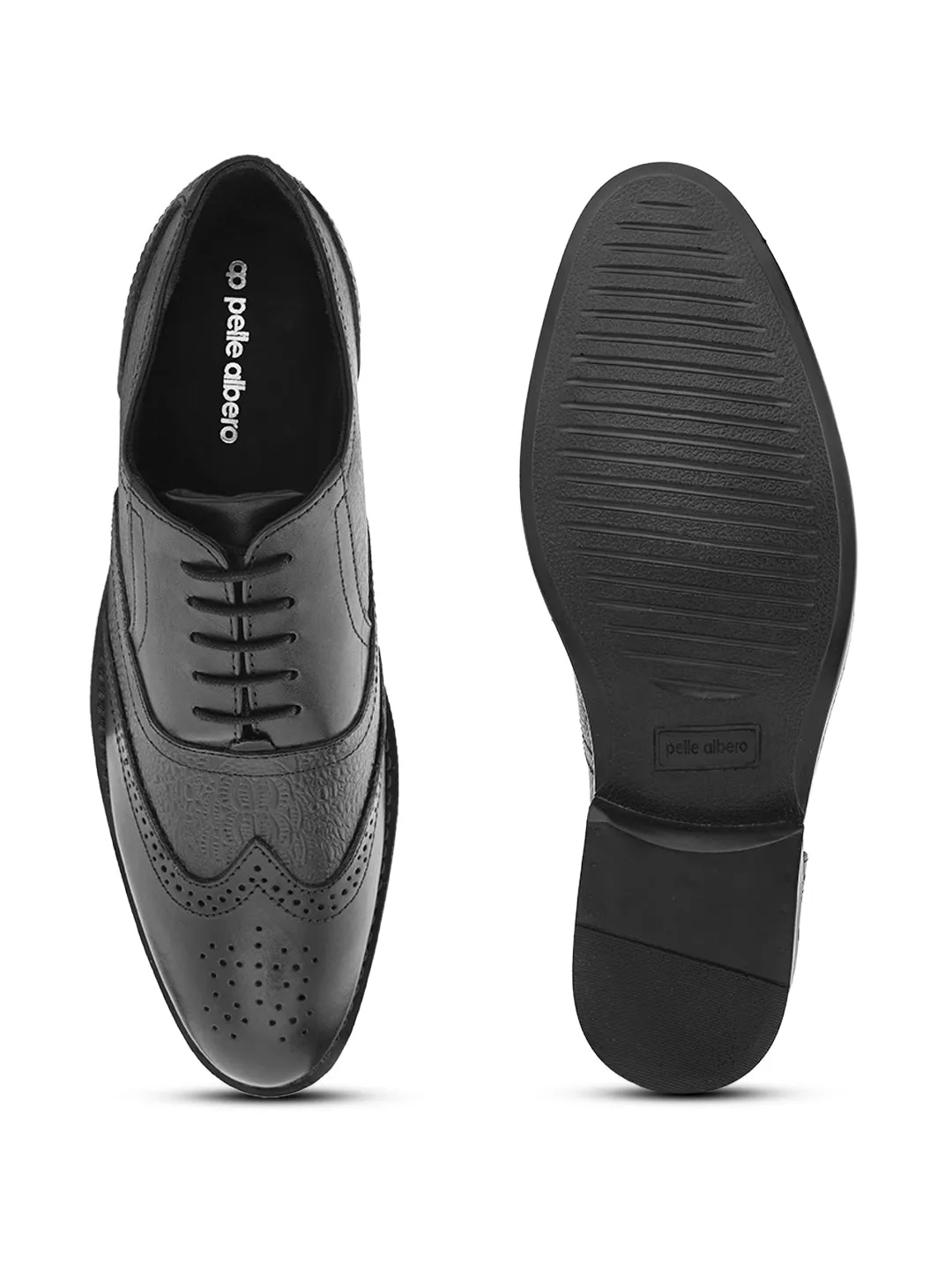 Pelle Albero Black Leather Comfortable/Lightweight Brogues