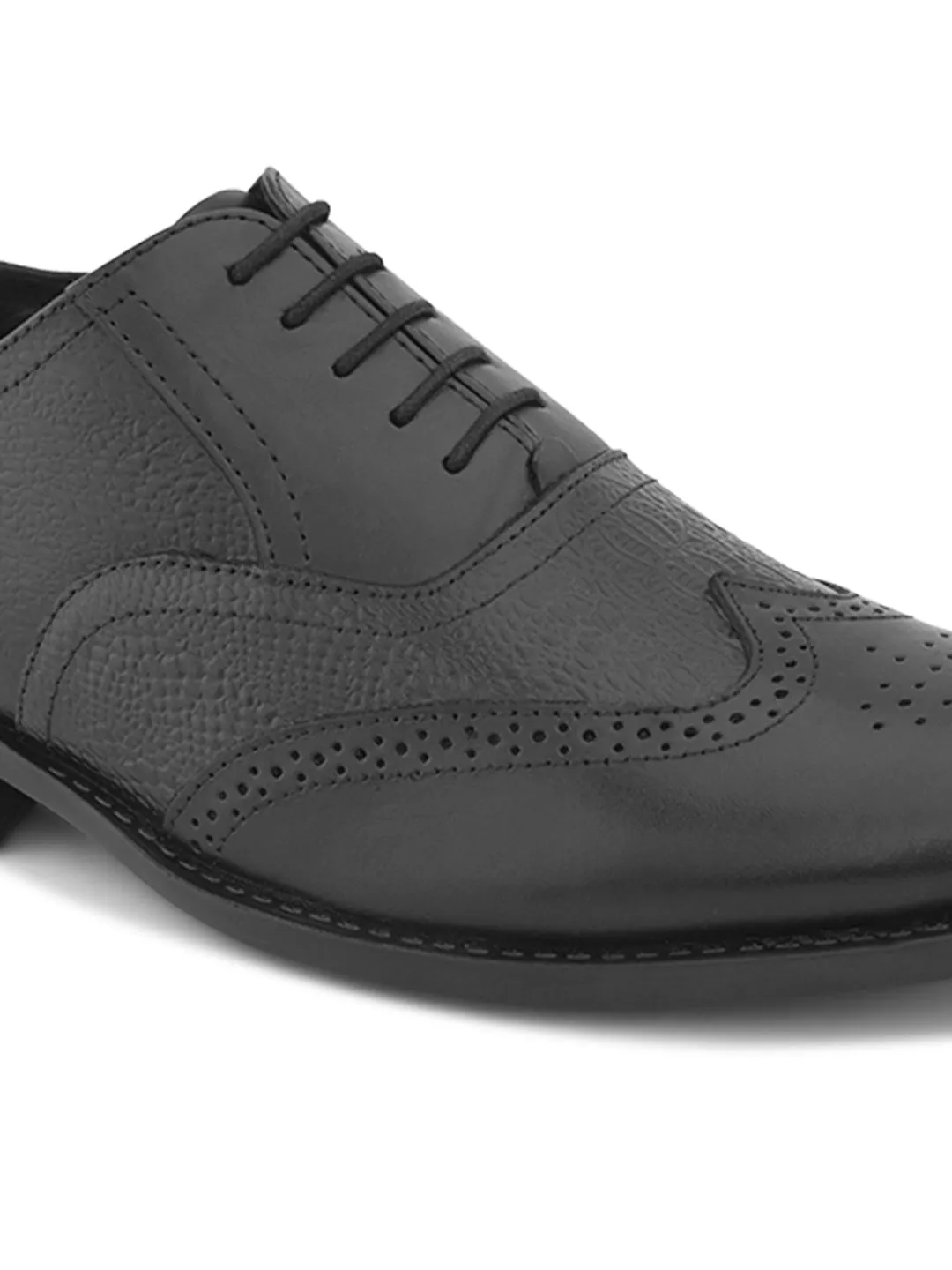 Pelle Albero Black Leather Comfortable/Lightweight Brogues