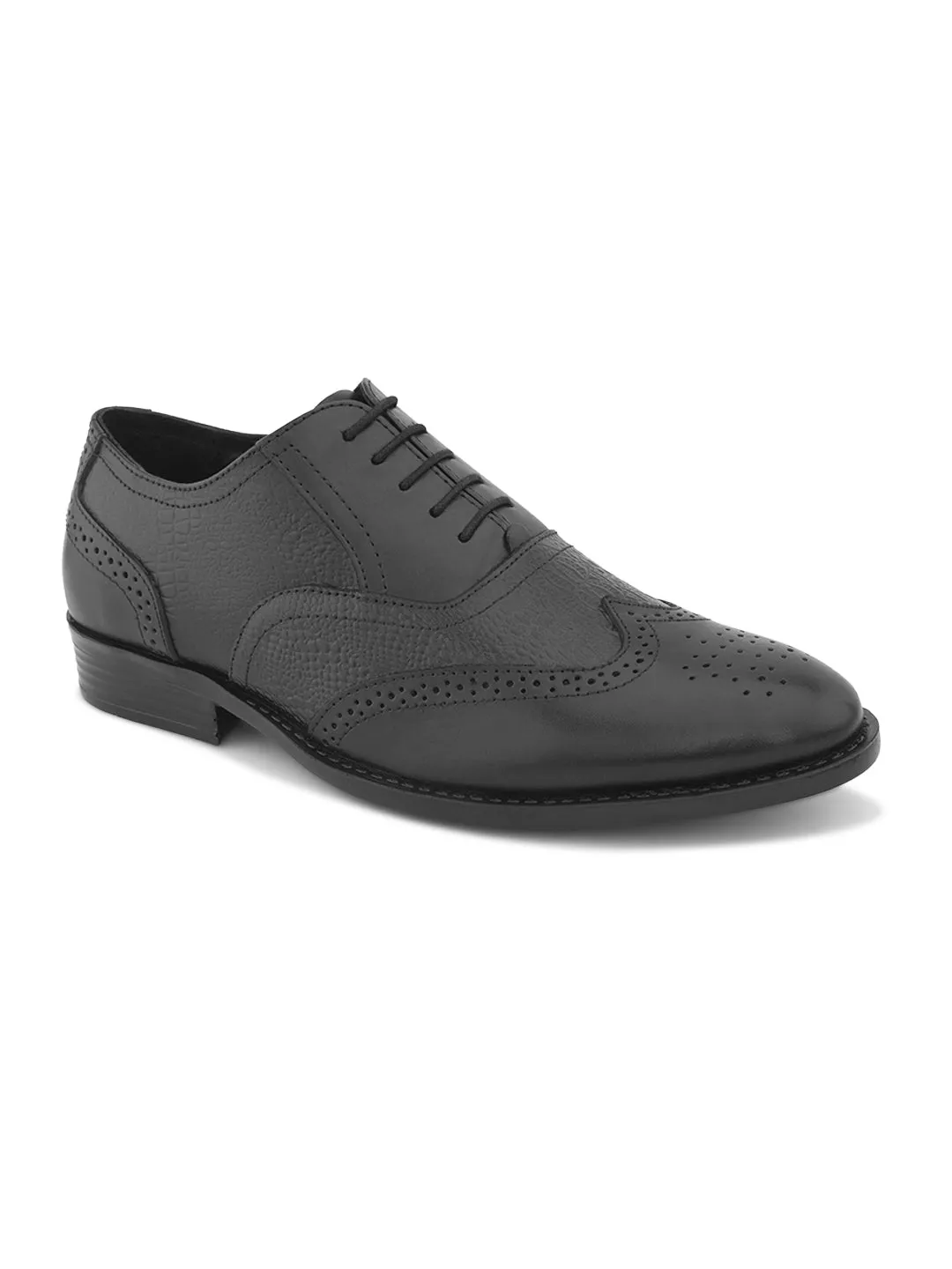 Pelle Albero Black Leather Comfortable/Lightweight Brogues