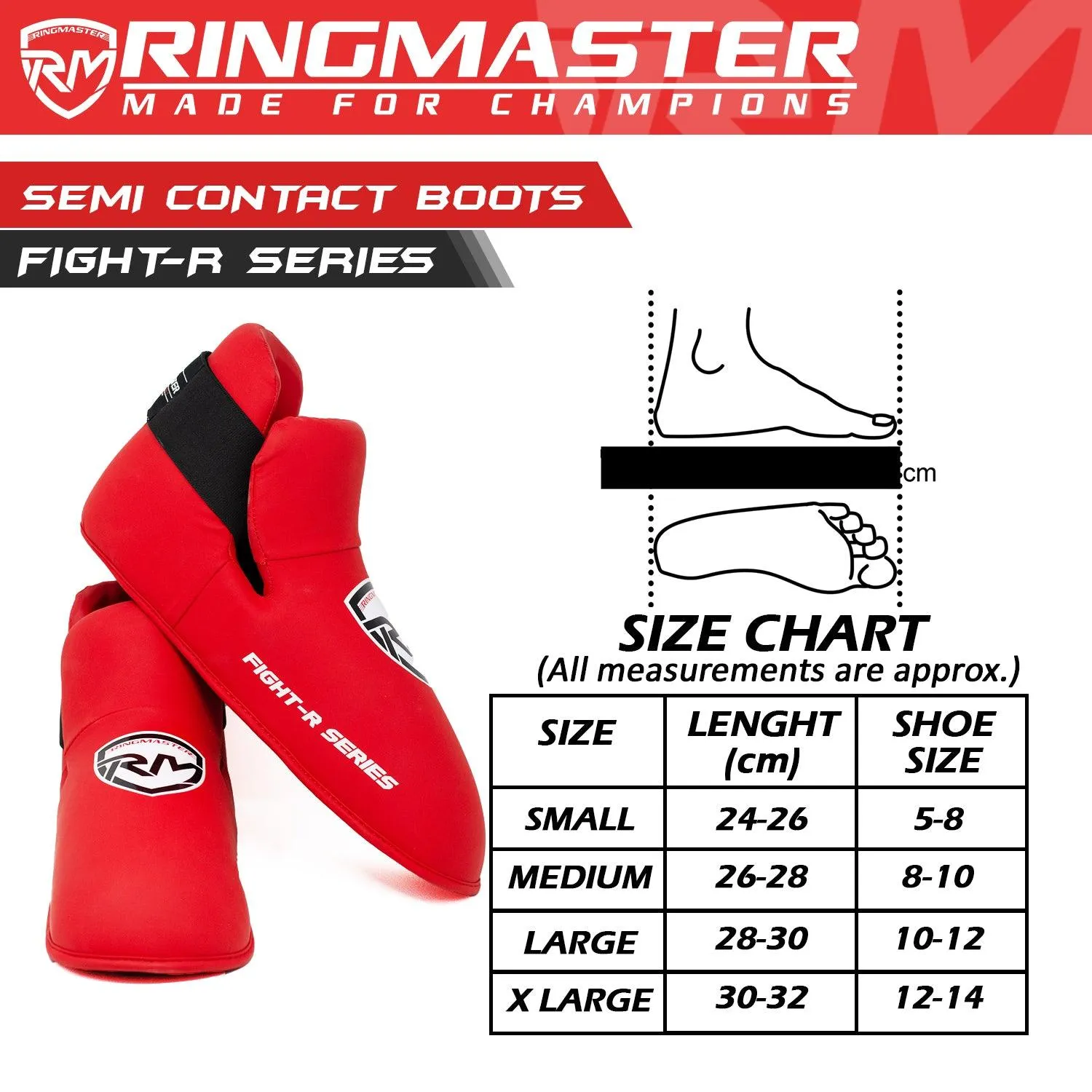 RingMaster Sports Semi Contact Point Foot Protector Taekwondo Kickboxing K1 Red