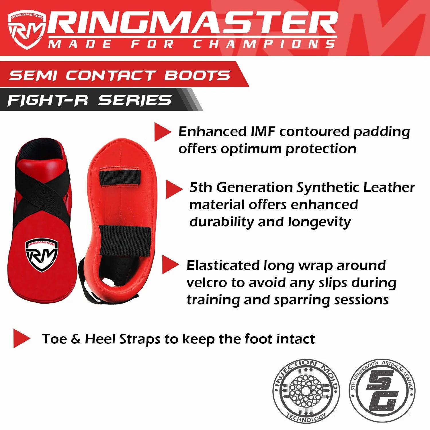 RingMaster Sports Semi Contact Point Foot Protector Taekwondo Kickboxing K1 Red