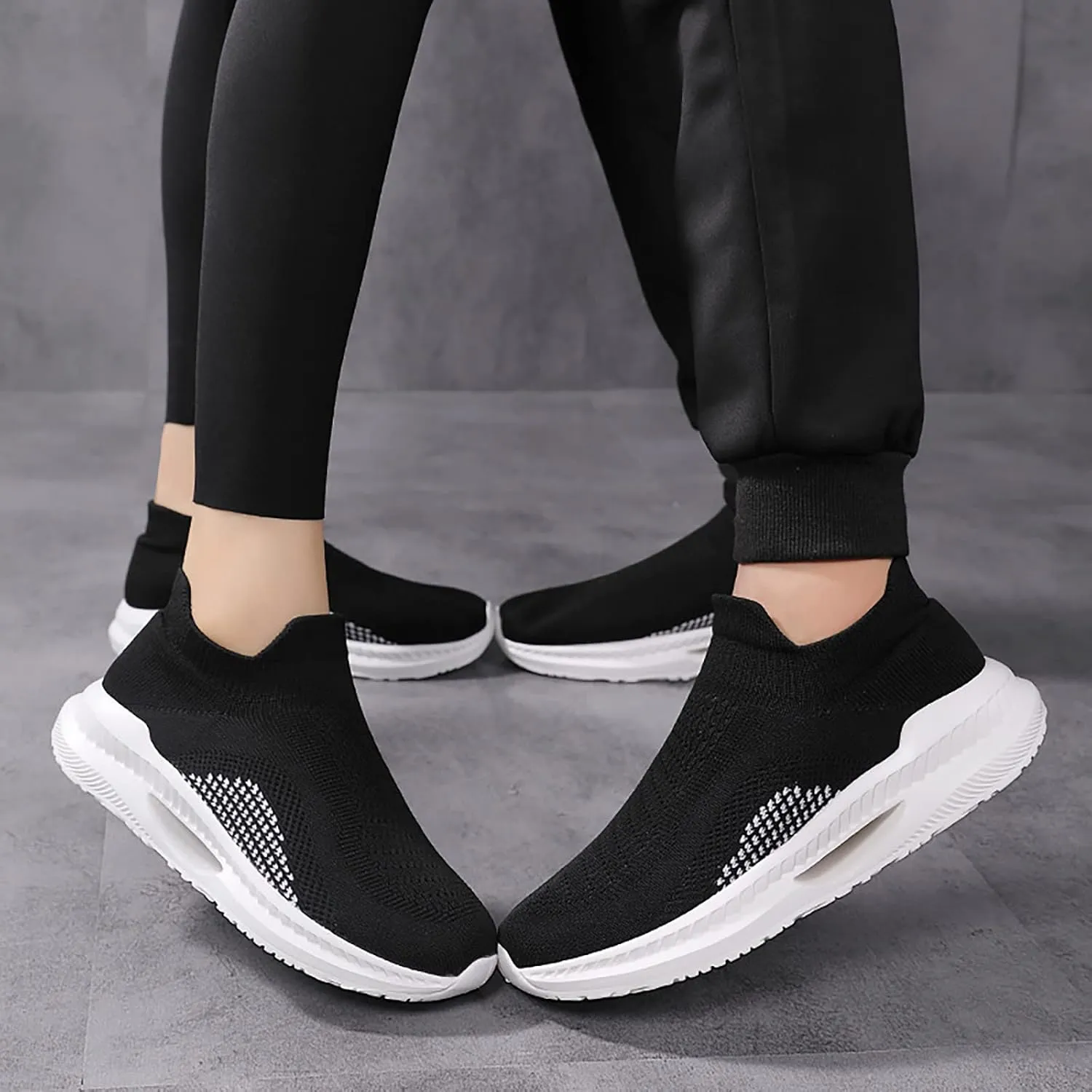 SBGMoSJ Womens Walking Shoes Slip On Sock Sneakers Comfortable Walking Shoes Women Slip On Flat Gym Shoes for Women Weightlifting Chunky Sneakers Women Tenis Antideslizante para Mujer Negros