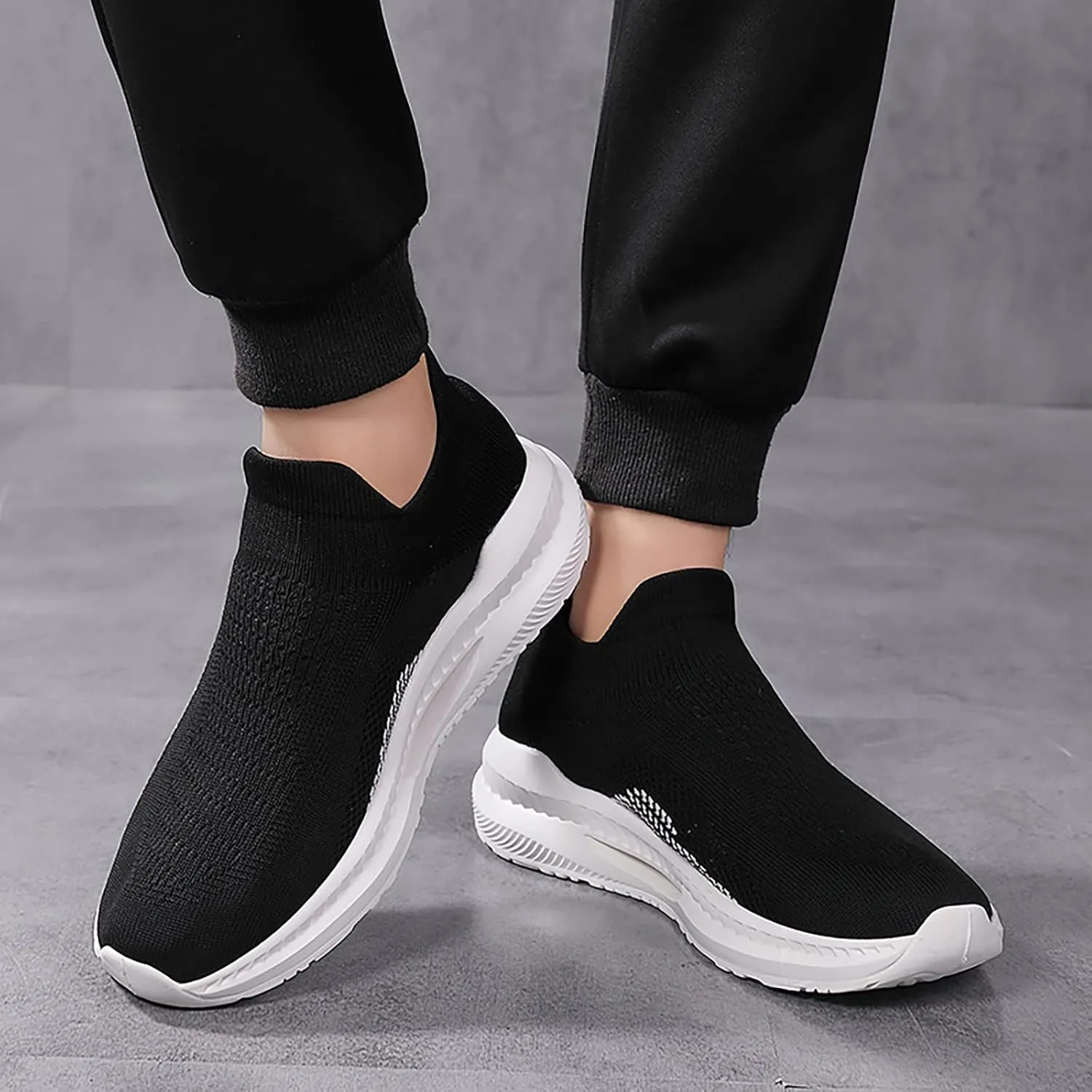 SBGMoSJ Womens Walking Shoes Slip On Sock Sneakers Comfortable Walking Shoes Women Slip On Flat Gym Shoes for Women Weightlifting Chunky Sneakers Women Tenis Antideslizante para Mujer Negros