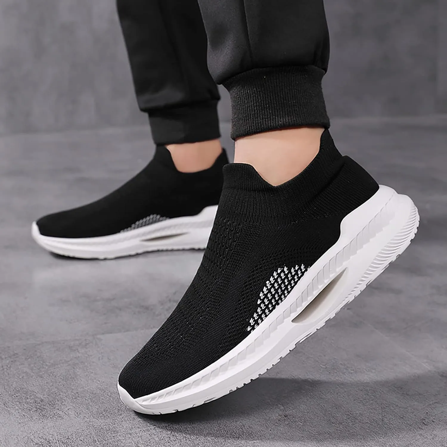 SBGMoSJ Womens Walking Shoes Slip On Sock Sneakers Comfortable Walking Shoes Women Slip On Flat Gym Shoes for Women Weightlifting Chunky Sneakers Women Tenis Antideslizante para Mujer Negros