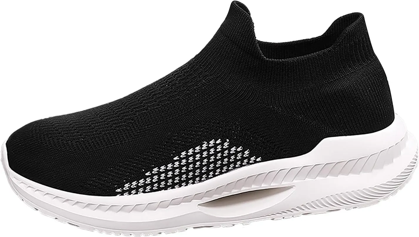 SBGMoSJ Womens Walking Shoes Slip On Sock Sneakers Comfortable Walking Shoes Women Slip On Flat Gym Shoes for Women Weightlifting Chunky Sneakers Women Tenis Antideslizante para Mujer Negros