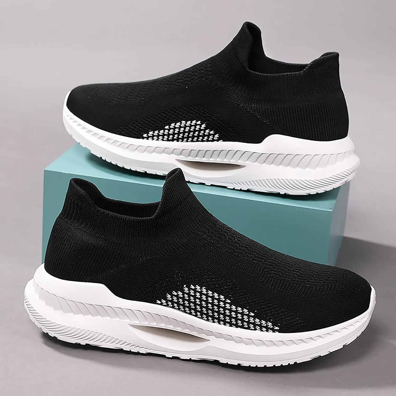 SBGMoSJ Womens Walking Shoes Slip On Sock Sneakers Comfortable Walking Shoes Women Slip On Flat Gym Shoes for Women Weightlifting Chunky Sneakers Women Tenis Antideslizante para Mujer Negros