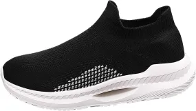 SBGMoSJ Womens Walking Shoes Slip On Sock Sneakers Comfortable Walking Shoes Women Slip On Flat Gym Shoes for Women Weightlifting Chunky Sneakers Women Tenis Antideslizante para Mujer Negros