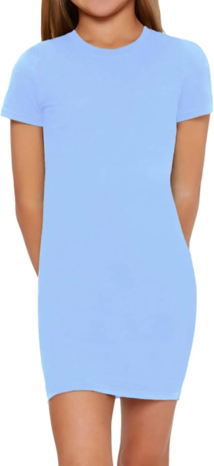 SHENHE Girl's Basic Short Sleeve Crew Neck Bodycon T Shirt Pencil Mini Dresses