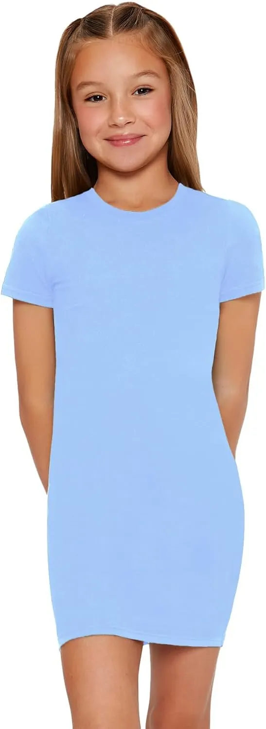SHENHE Girl's Basic Short Sleeve Crew Neck Bodycon T Shirt Pencil Mini Dresses