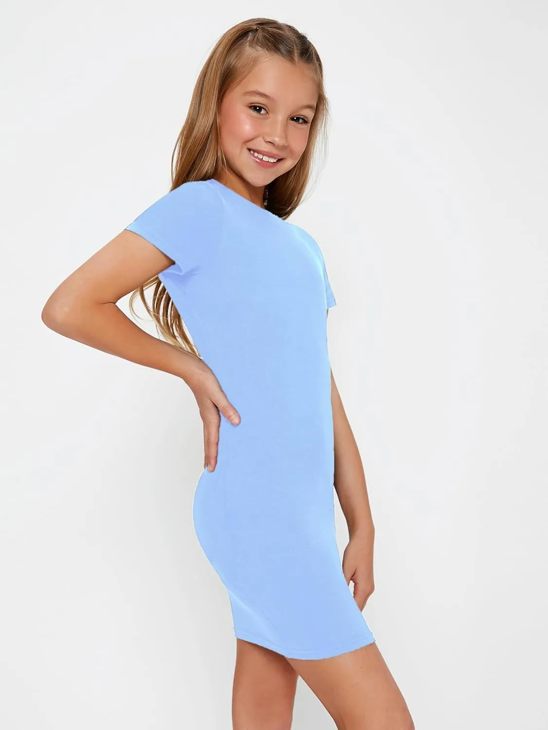 SHENHE Girl's Basic Short Sleeve Crew Neck Bodycon T Shirt Pencil Mini Dresses
