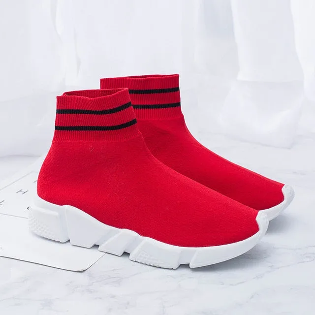 Spring Autumn Stretch Warm Sock Slip on Ankle Boots