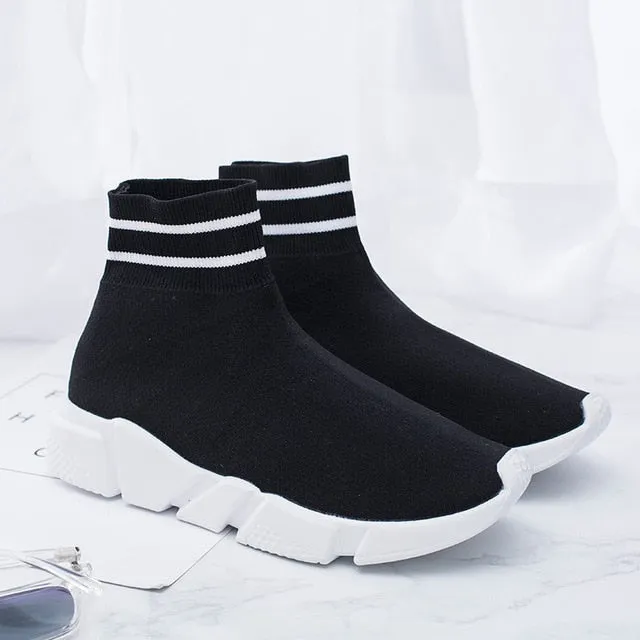 Spring Autumn Stretch Warm Sock Slip on Ankle Boots