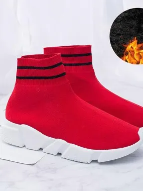 Spring Autumn Stretch Warm Sock Slip on Ankle Boots
