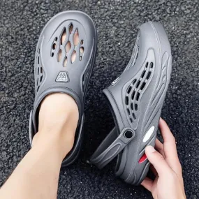 Summer hollow breathable closed round toe men slides