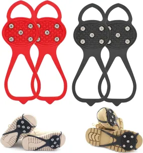 Universal Non-Slip Gripper Spikes, 2025 Upgraded Universal Gripper Spikes Non Slip Shoe Grips, Traction Cleats Ice Snow Grips Anti Slip Silicone for Hiking Walking Climbing FishingBlack Red, Adult