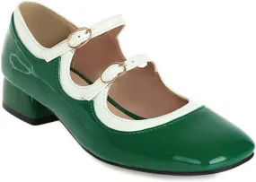 VOKLIN Women's Square Toe Mary Jane Oxford Shoes Patent Leather Buckle Strap Flat Low Heel Classic Dress Shoe