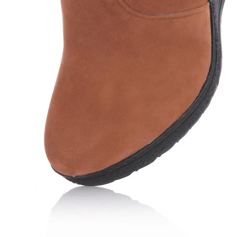 Women warm faux fur lining knee high wedge snow boots