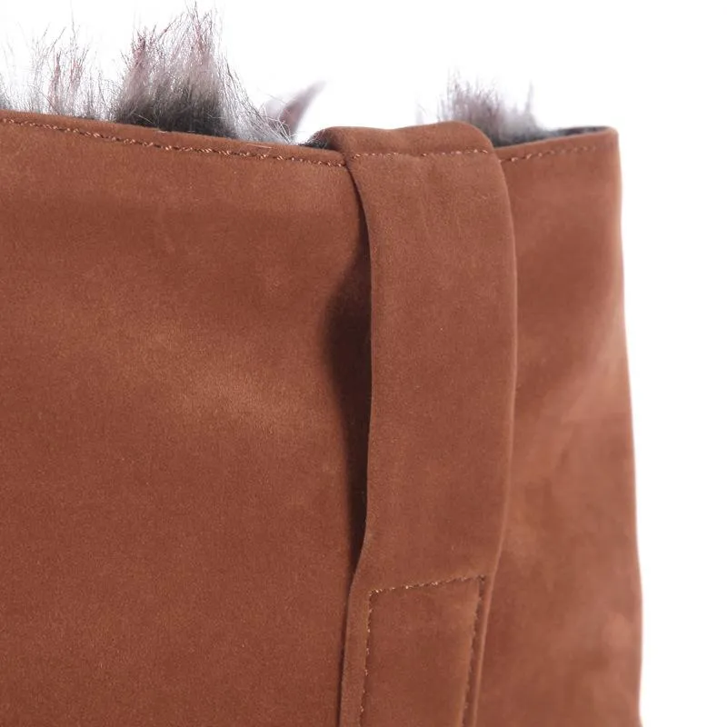 Women warm faux fur lining knee high wedge snow boots