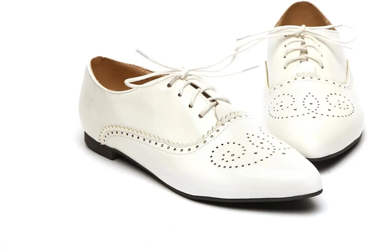 Women's Concise Brogue Lace up Shoes Closed Pointed Toe Party Comfortable Business Formal Occasion Oxfords Club Dance Chunky Dating Wedding Low Block Cosplay Vintage Heels