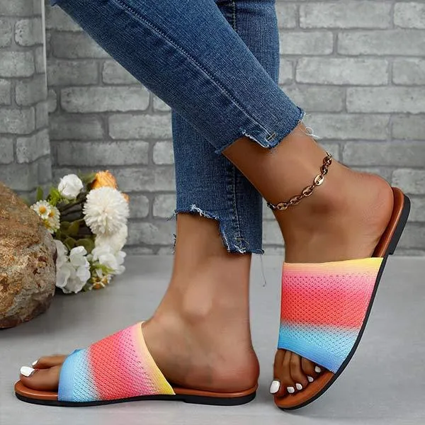 Women's Knitted Breathable Candy-Colored One-Strap Flat Sandals 62415042C