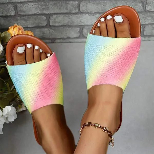 Women's Knitted Breathable Candy-Colored One-Strap Flat Sandals 62415042C