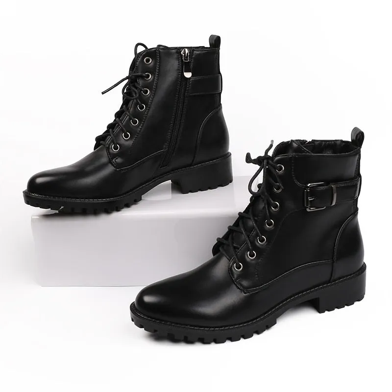 Women's Leather Ankle Boots With Warm Plush