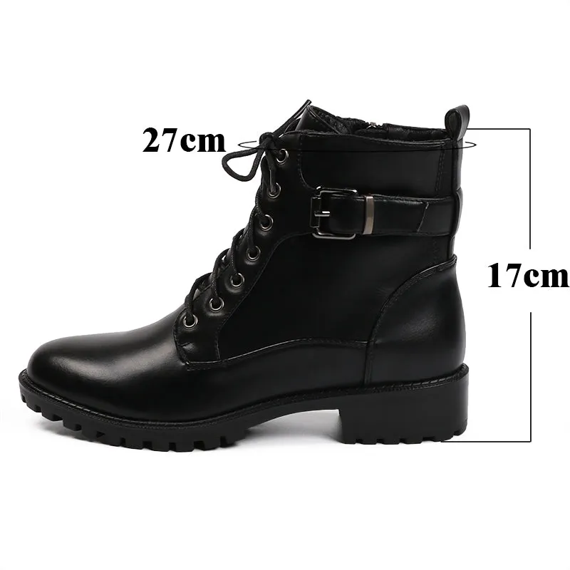 Women's Leather Ankle Boots With Warm Plush