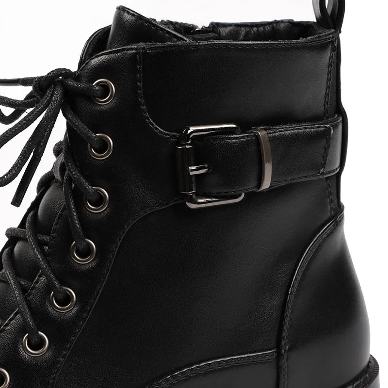 Women's Leather Ankle Boots With Warm Plush