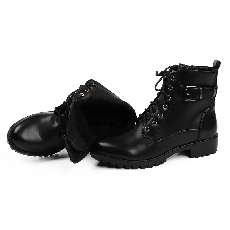 Women's Leather Ankle Boots With Warm Plush