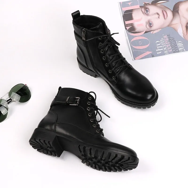 Women's Leather Ankle Boots With Warm Plush